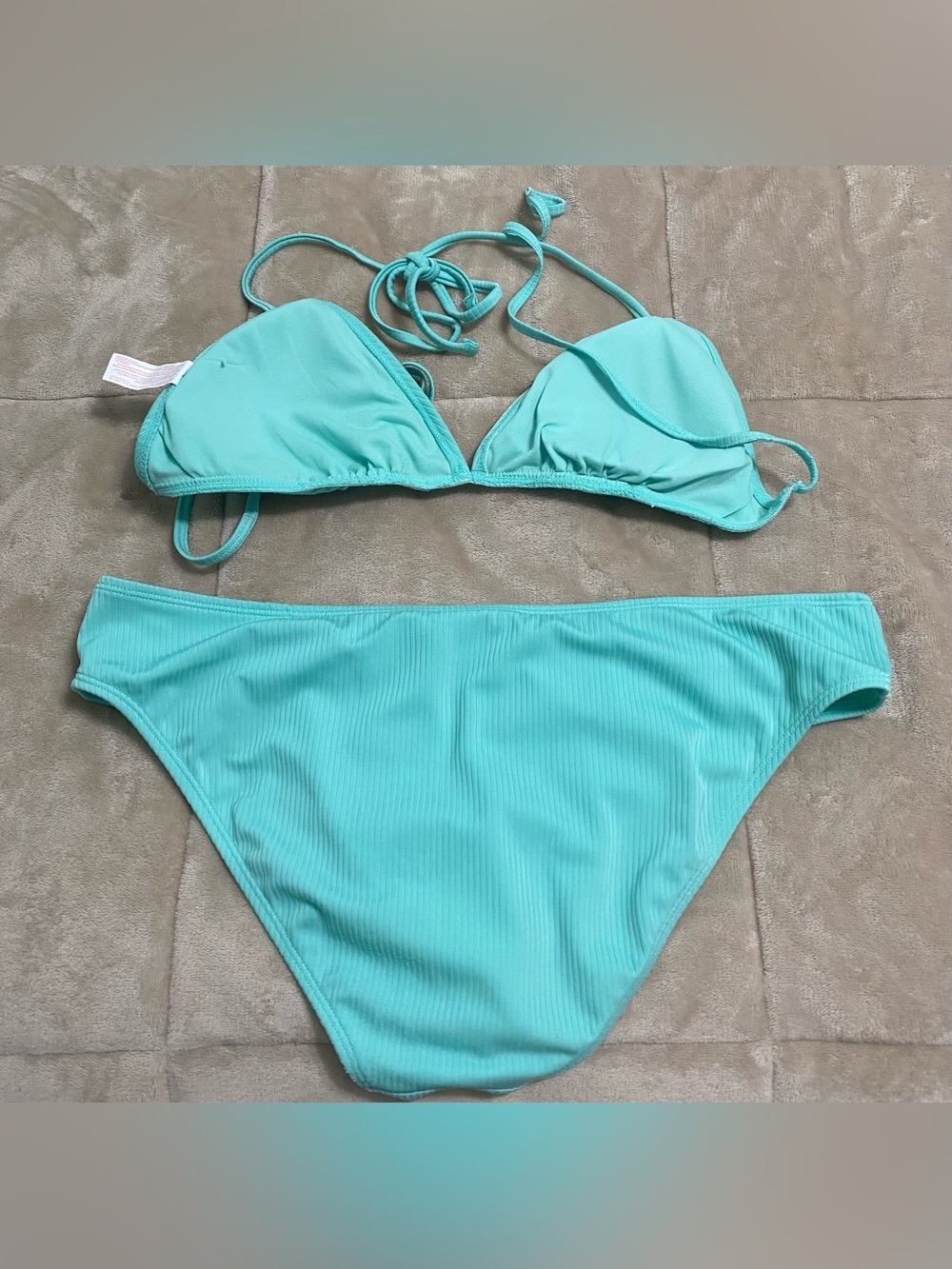 Ninety Turquoise Ribbed Triangle Bikini Set - Picture 2 of 4